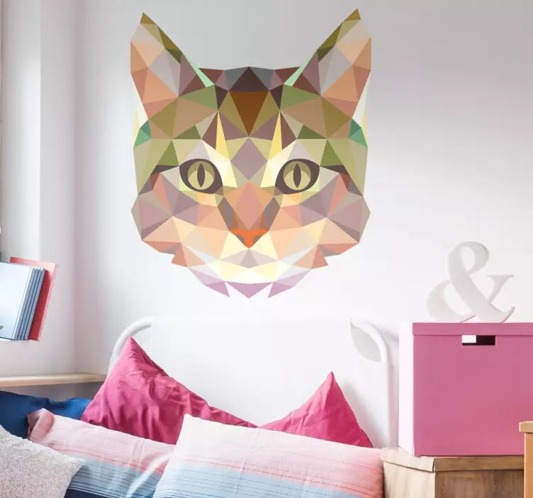 Geometric polygonal close up cat wall sticker - TenStickers