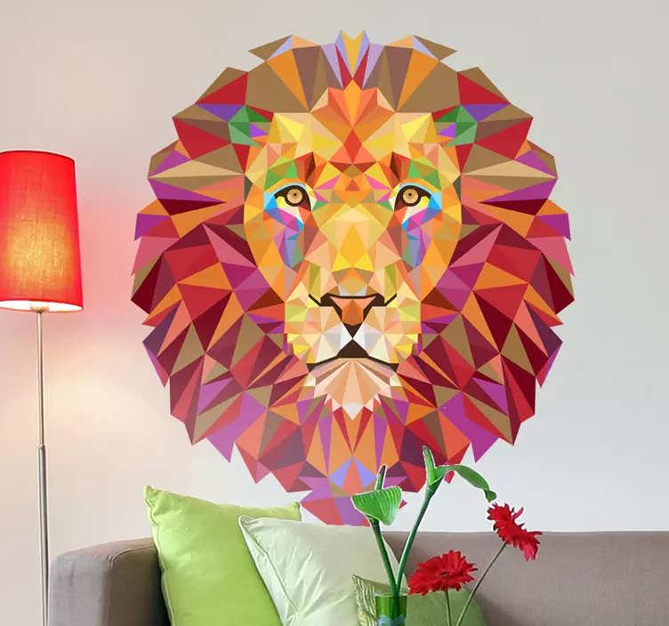 Geometric Lion Head Wall Sticker for Bedroom - TenStickers