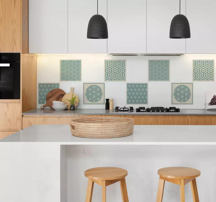 Green Japandi tile sticker - TenStickers