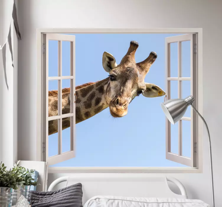 Giraffe  through a window 3d animal wall sticker - TenStickers