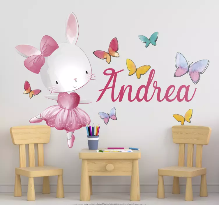 Girl dancing ballet with name and butterfly wall sticker - TenStickers