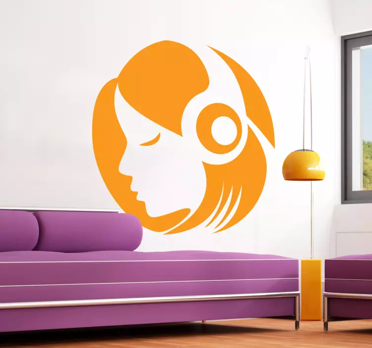 Girl silhouette with headphone dj sticker - TenStickers