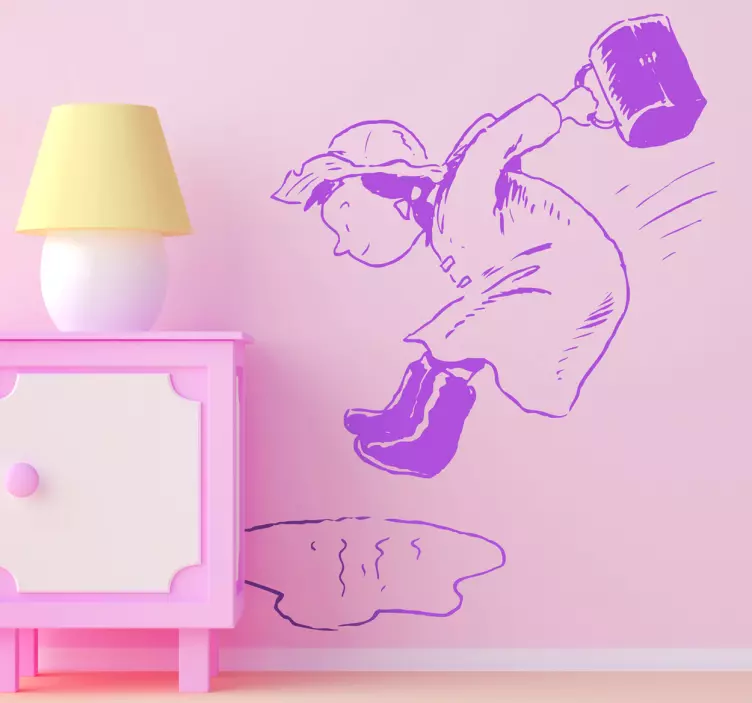 Girl Jumping in Puddle Sticker - TenStickers