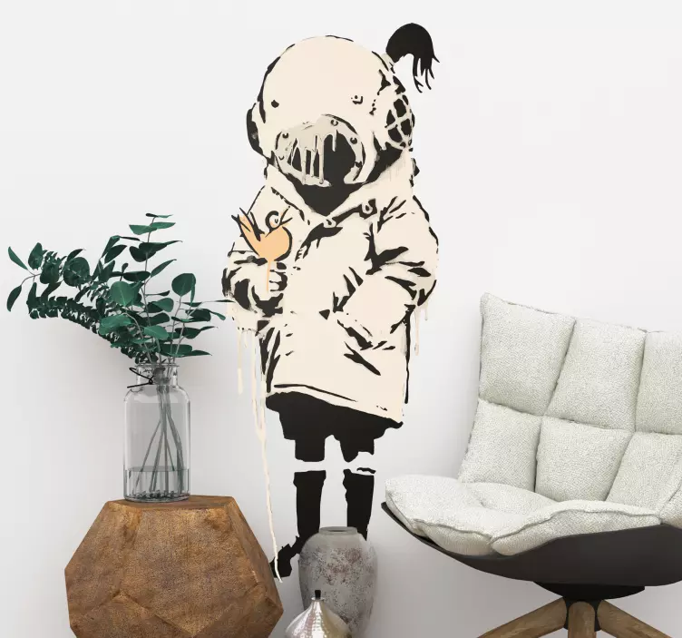 Girl with bird Banksy wall art sticker - TenStickers