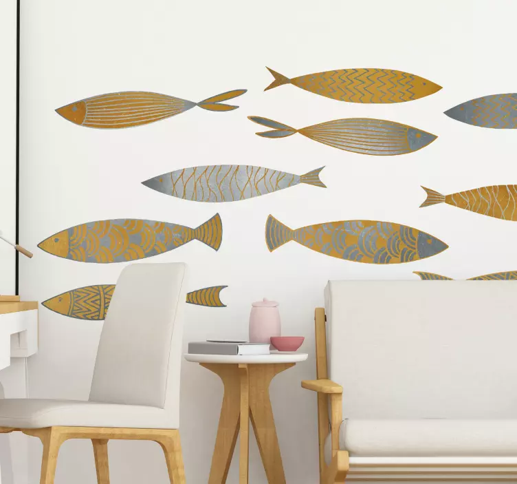 Gold and silver fish living room wall stickers - TenStickers