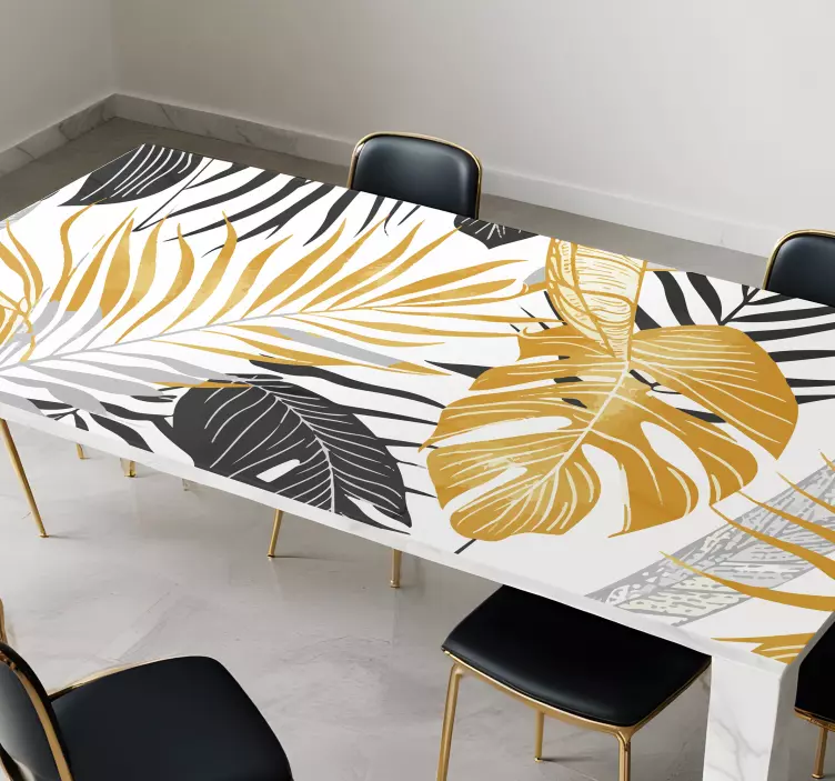 Dark grey & golden leaves wall sticker for dining room - TenStickers