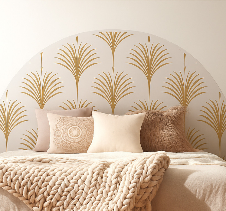 Golden fan palms wall sticker for bedroom - TenStickers