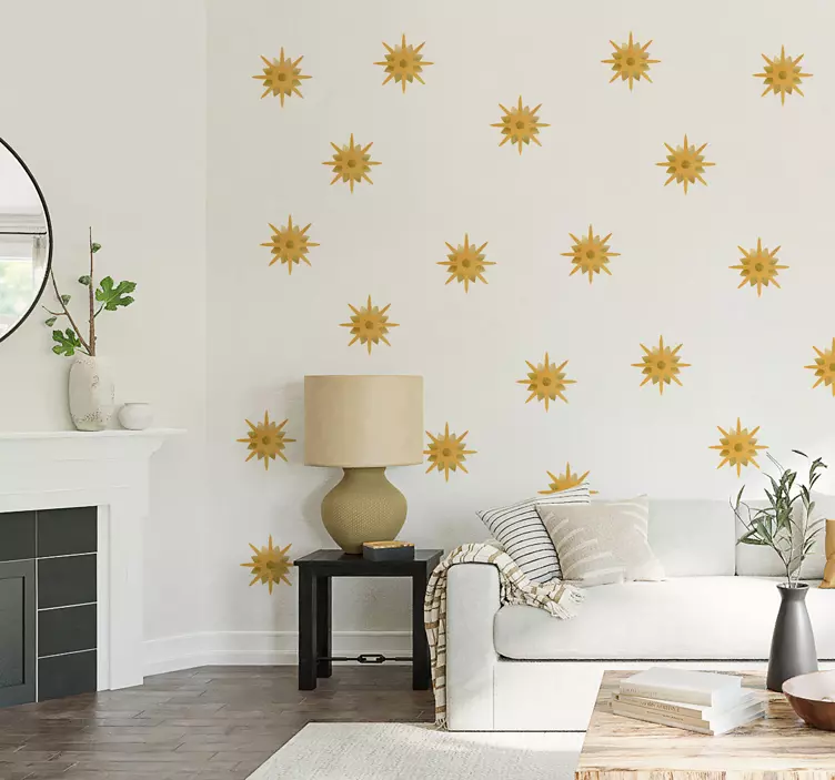 Golden starburst living room wall sticker - TenStickers