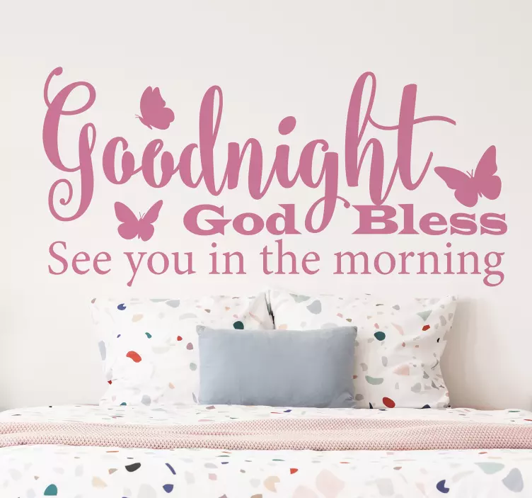 Goodnight and God Bless text butterfly wall sticker - TenStickers