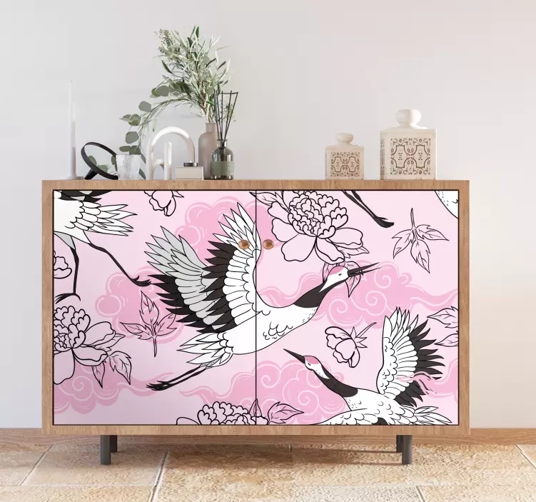 Graceful cranes floral furniture sticker - TenStickers
