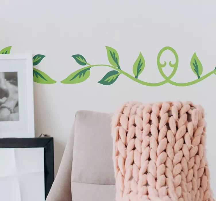 Green leaves filigree border living room plant wall sticker - TenStickers