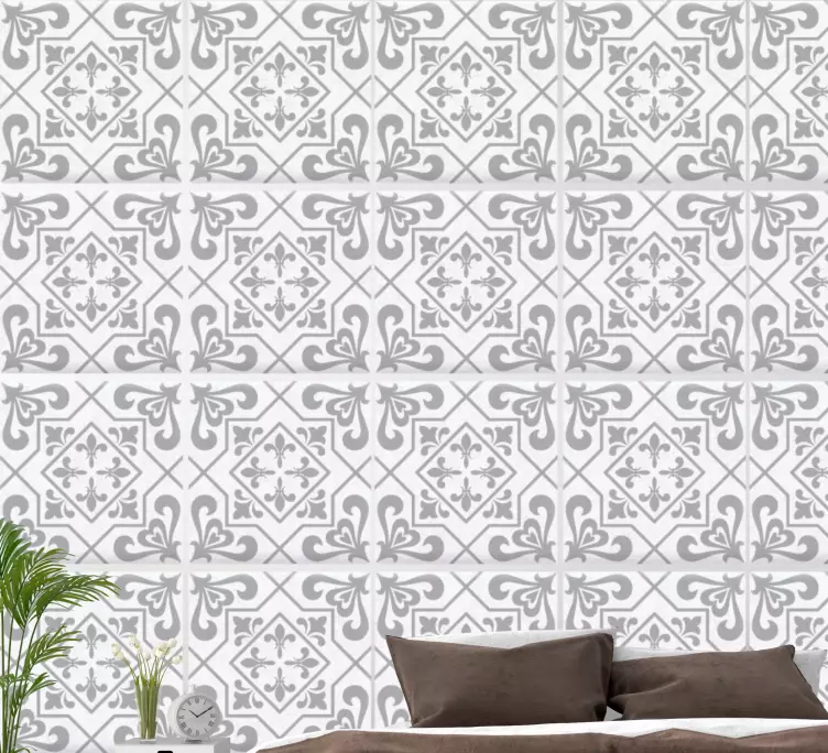 Grey and white tile sticker for bedroom - TenStickers