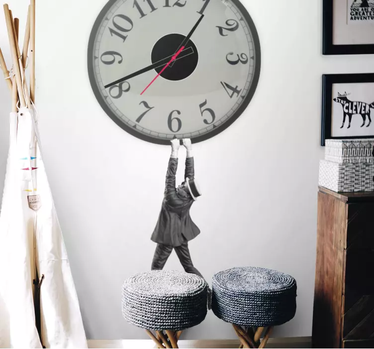 Grey hanging man clock wall sticker - TenStickers