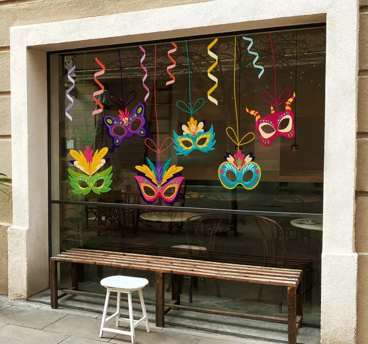 hanging masks shop window decal - TenStickers
