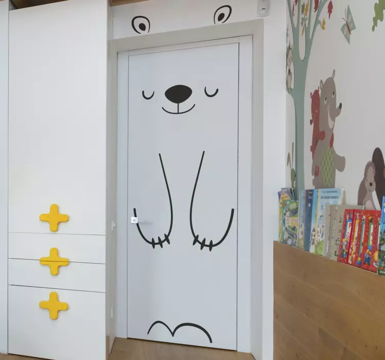 Cute happy bear door sticker - TenStickers