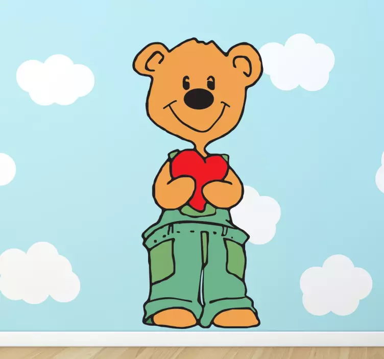 Happy Bear Holding Heart wall sticker for kids - TenStickers