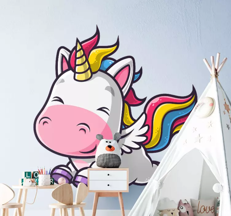 Happy Flying Unicorn wall sticker for kids - TenStickers