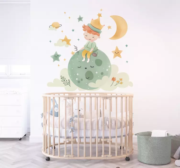 Happy kid on the moon wall stickers children's room - TenStickers