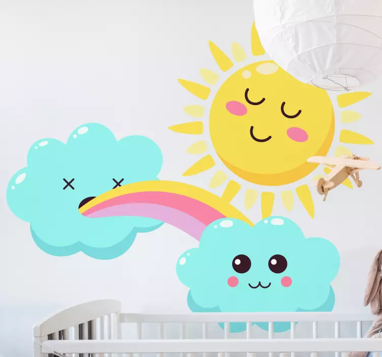 Happy sun clouds wall sticker for kids - TenStickers