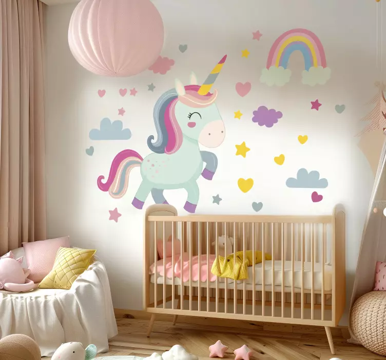 Rainbow wall sticker Happy unicorn for children's room - TenStickers