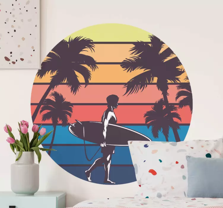 Hawaii surfing retro wall sticker for bedroom - TenStickers