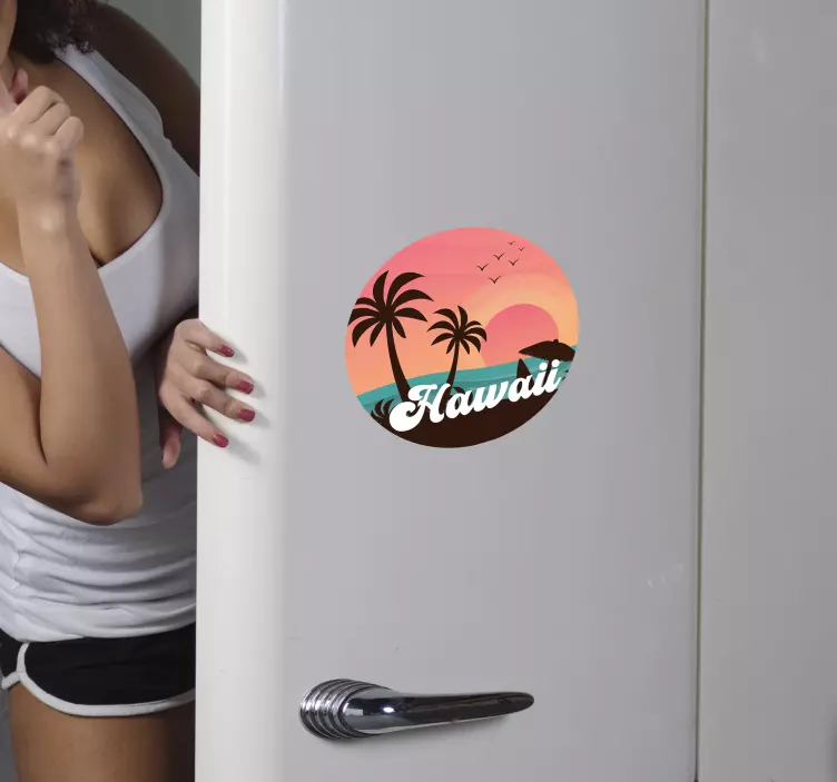 Hawaii sunset beach vintage fridge sticker - TenStickers