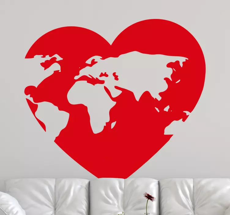 Heart shape world map wall sticker - TenStickers