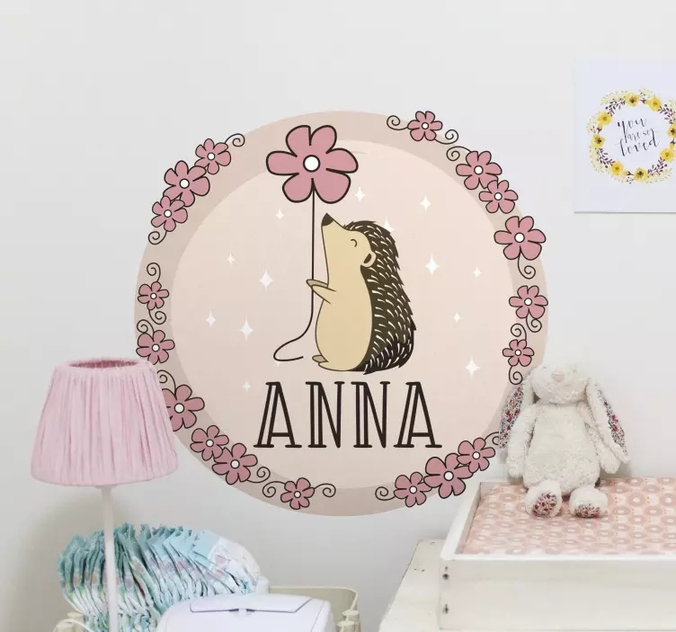 Hedgehog With Flowers farm animal wall sticker - TenStickers