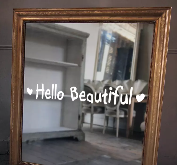 Hello beautiful mirror text sticker - TenStickers