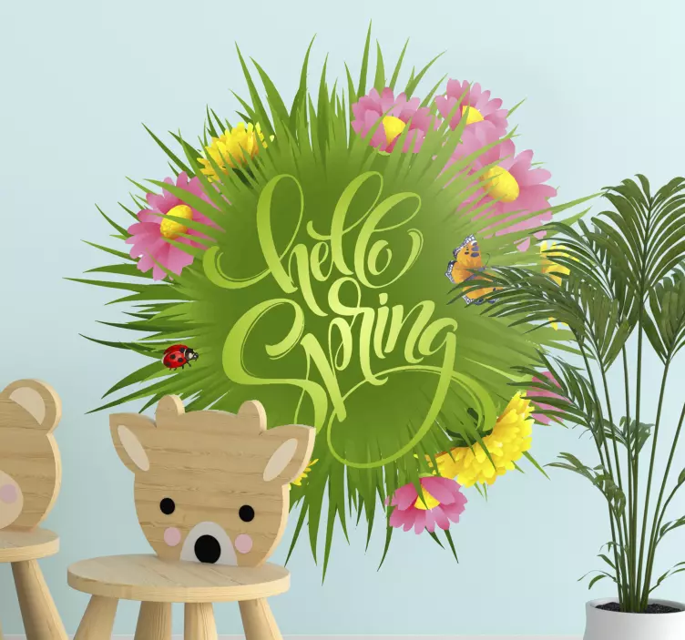 HELLO SPRING GREETING MESSAGE nature wall sticker - TenStickers