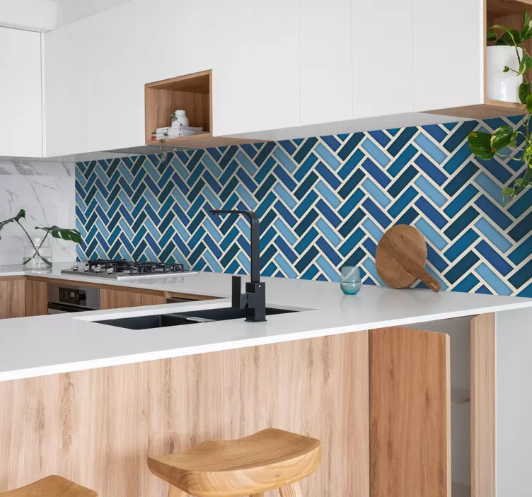 Herringbone blue tiles texture sticker - TenStickers