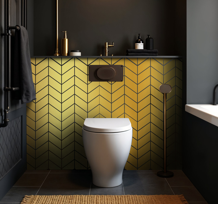 Herringbone gold bathroom tile sticker - TenStickers