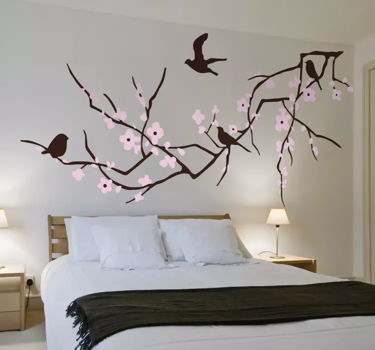 Horizontal branch and birs flower wall sticker - TenStickers