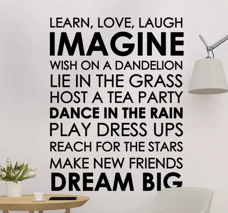 Imagine dream big dance rain quote wall sticker - TenStickers