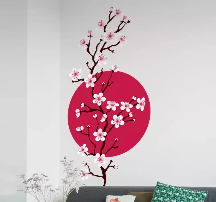 Japanese Cherry Branch Flower Wall Sticker - TenStickers