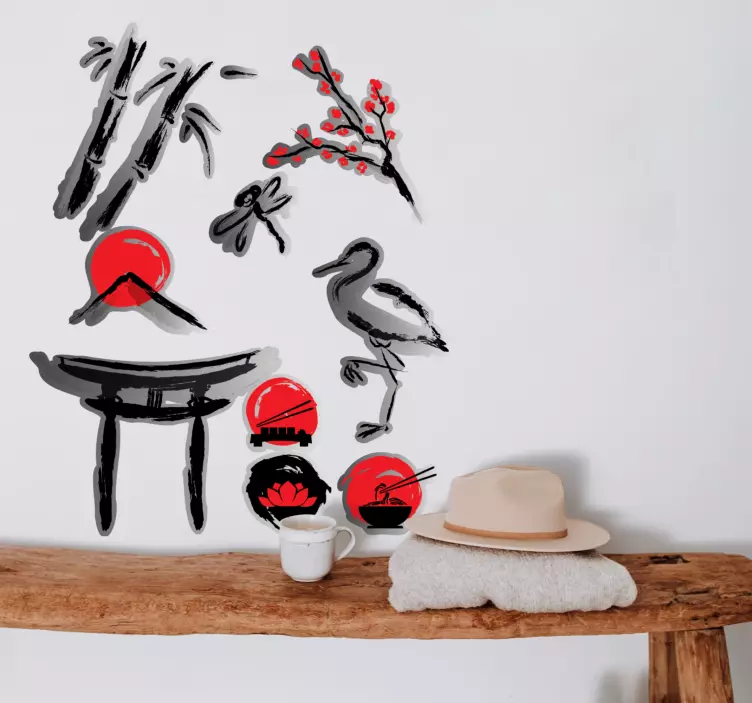 Japanese elements animal wall decal - TenStickers
