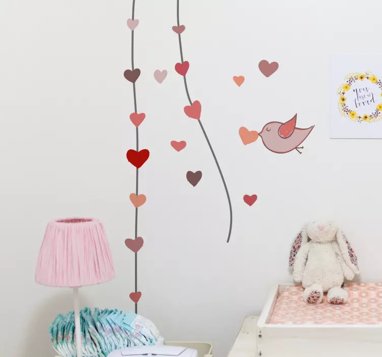 Hearts bird wall sticker for kids - TenStickers