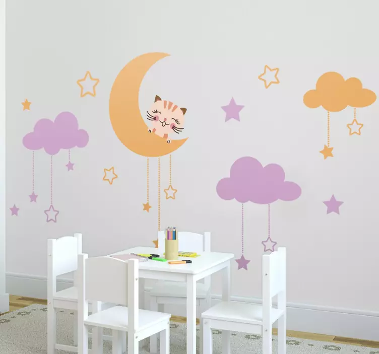 Moon sky and kitten cat wall sticker - TenStickers