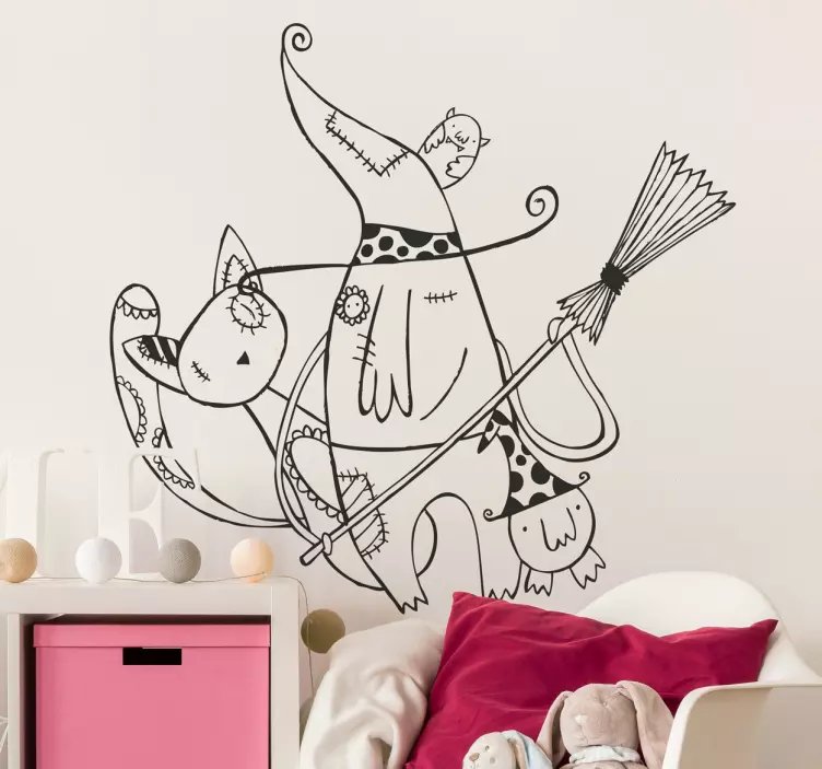Kids Witch & Cat Wall Sticker - TenStickers