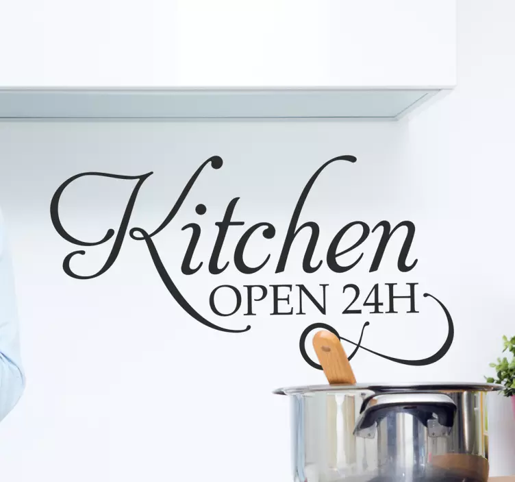 Kitchen Open 24H home text kitchen wall sticker - TenStickers