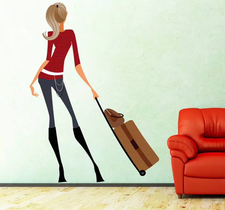 Lady with Luggage Bag Decorative Sticker - TenStickers
