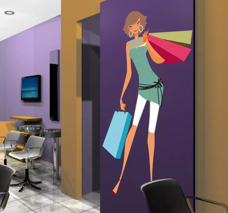 Lady with Shopping Bags Sticker - TenStickers
