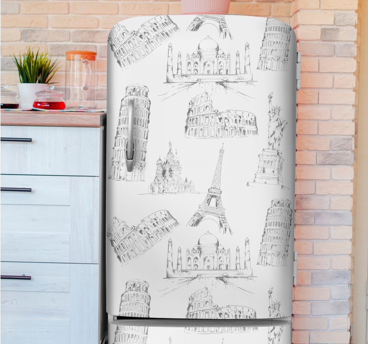 Landmark Sketches fridge vinyl wrap - TenStickers