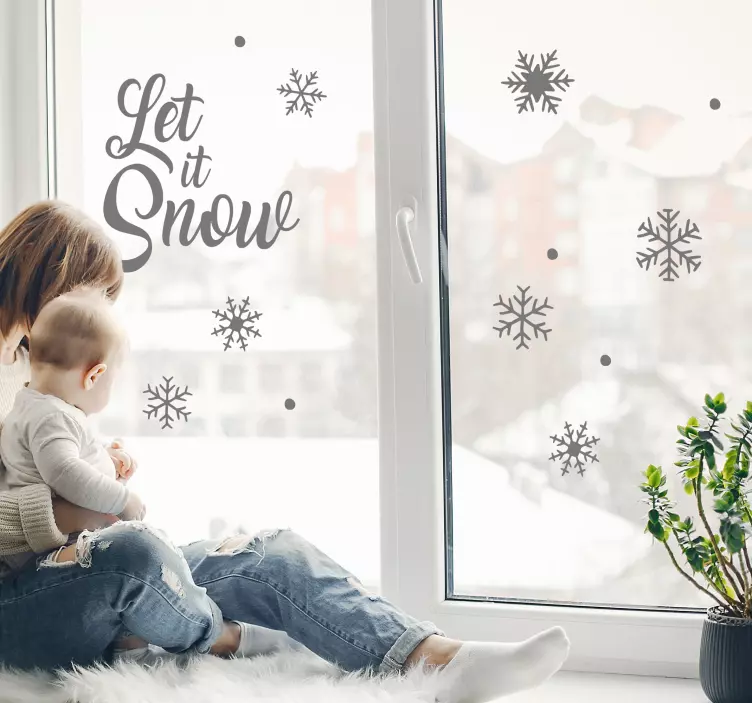 Let it snow text with snowflakes window sticker - TenStickers