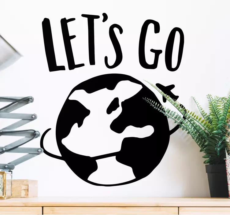 Lets go travel world  map wall sticker - TenStickers