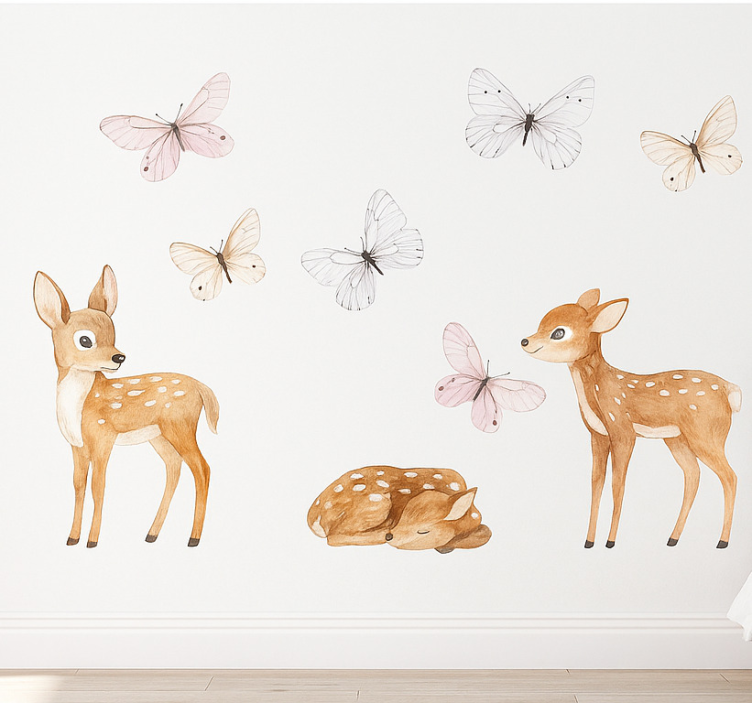 Little deers with butterflies wall sticker for kids - TenStickers