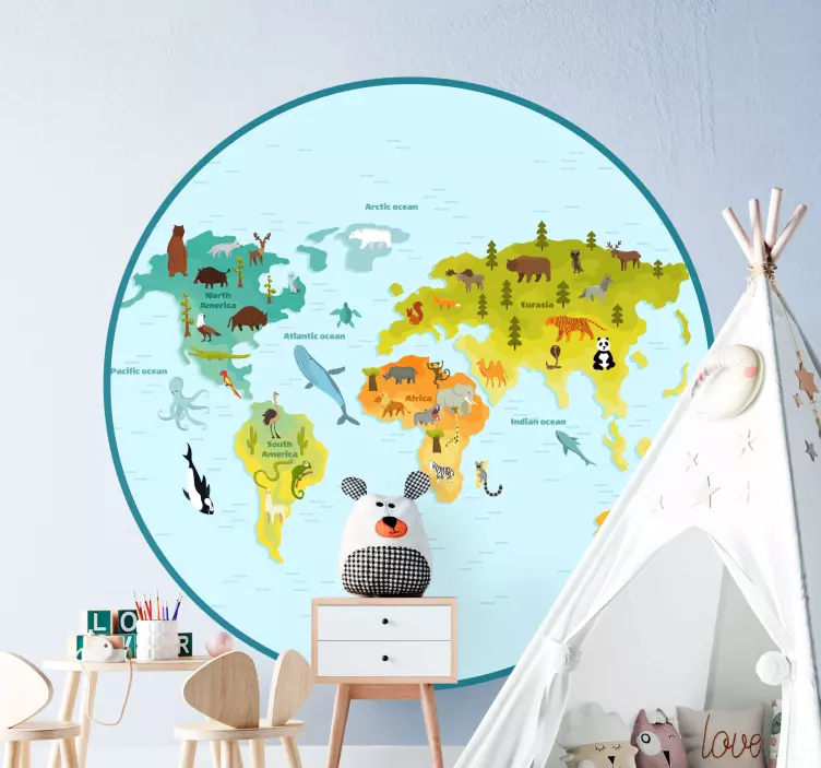 Lively Worldwide Map animal wall sticker - TenStickers