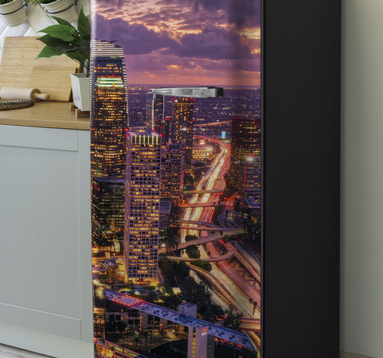 Los Angeles skyline fridge vinyl wrap cityscape - TenStickers