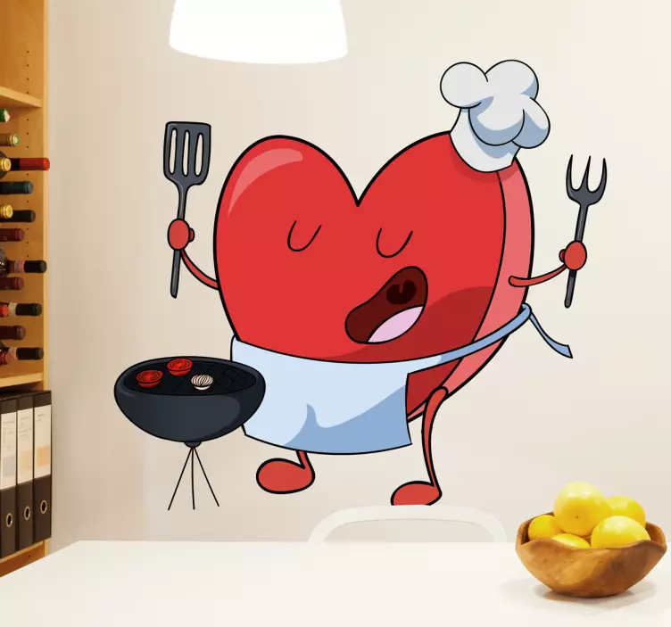 Heart Cooking Kitchen Sticker - TenStickers