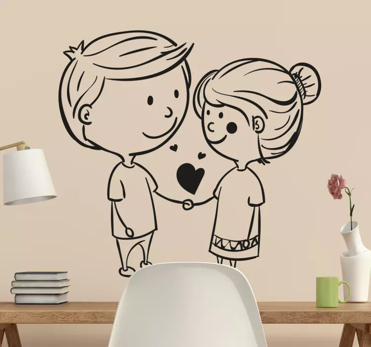 Cute Love Couple Wall Sticker - TenStickers